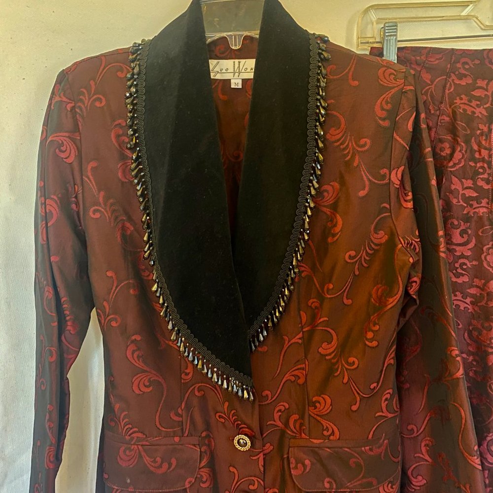 Vintage Sue Wong Brocade Velvet beaded collar Pant Suit Set - Picture 7 of 14